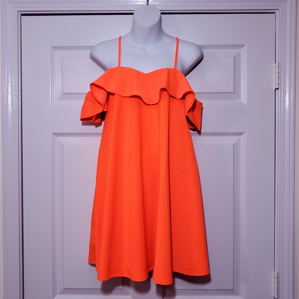 Bright orange cold shoulder dress